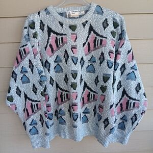 Men's Vintage London Fog 3D Patterned Sweater.  Made In USA Size XL